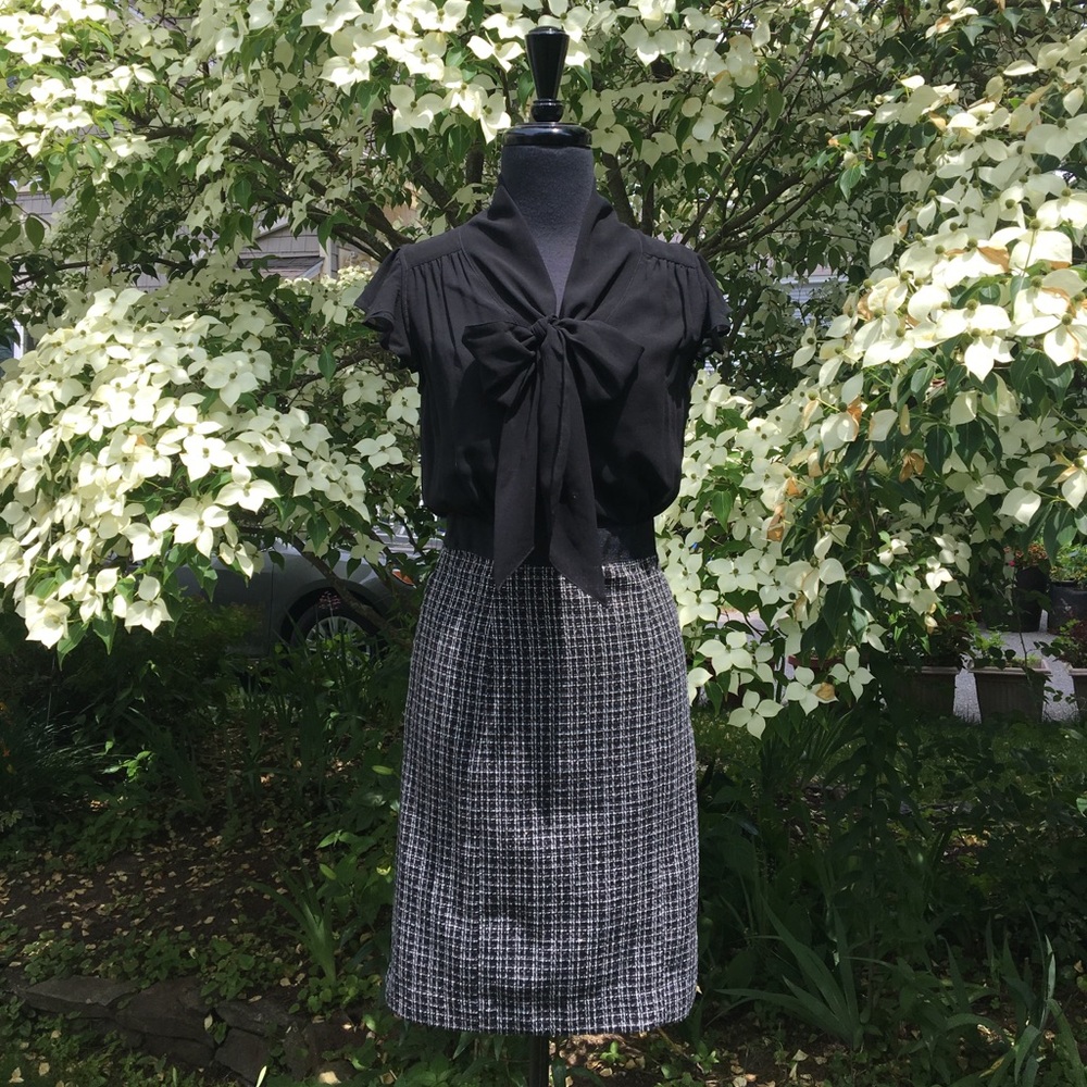 Black chiffon and tweed dress - Banana Republic